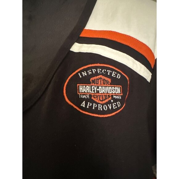 Harley-Davidson Womens Short Sleeve Zip Front Black Tee With Logo & Retro Stripe - Picture 3 of 4